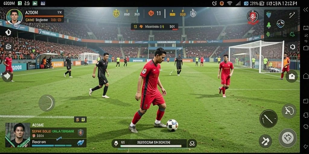 Tampilan gameplay A200M dengan aksi sepak bola yang mendebarkan.