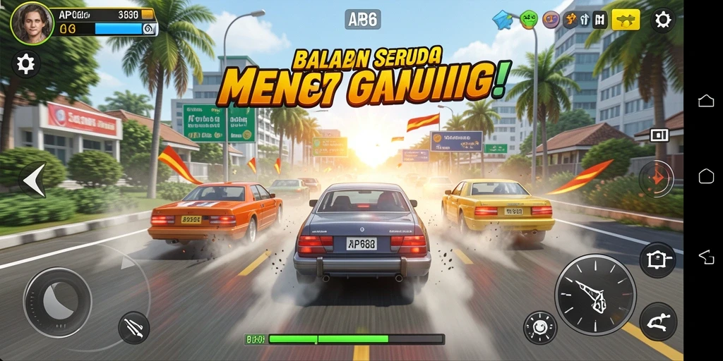 Screenshot gameplay AP686 menampilkan aksi balapan yang seru dan mendebarkan.