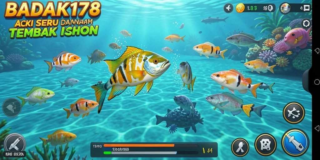 Tampilan gameplay seru dalam game Tembak Ikan BADAK178.