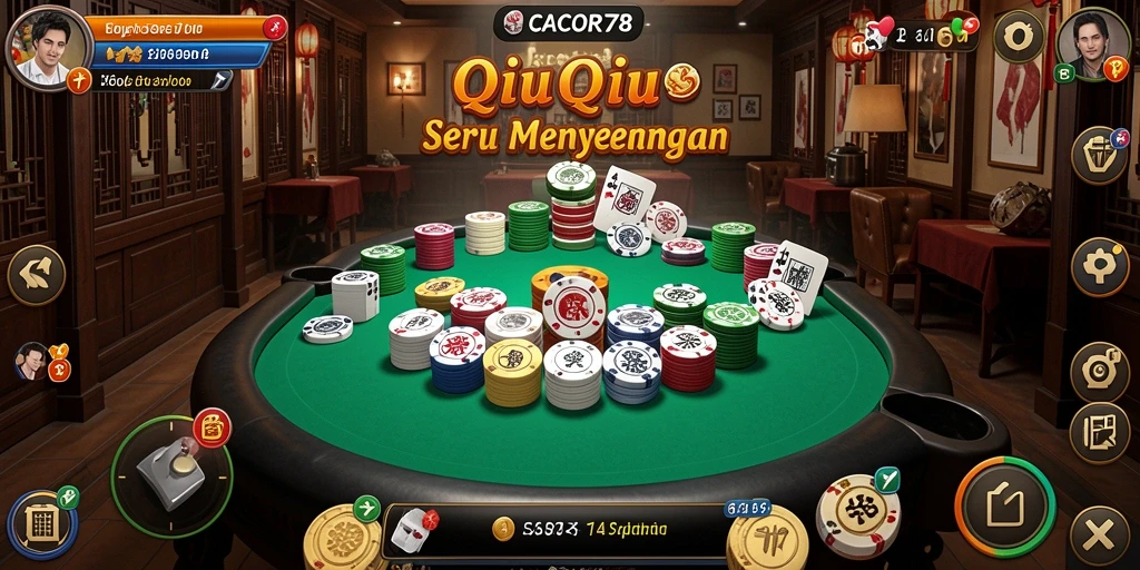 Screenshot utama menunjukkan aksi seru dalam permainan QiuQiu.