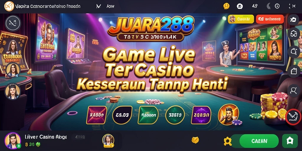 Screenshot gameplay JUARA288, menampilkan dealer live dan permainan seru.