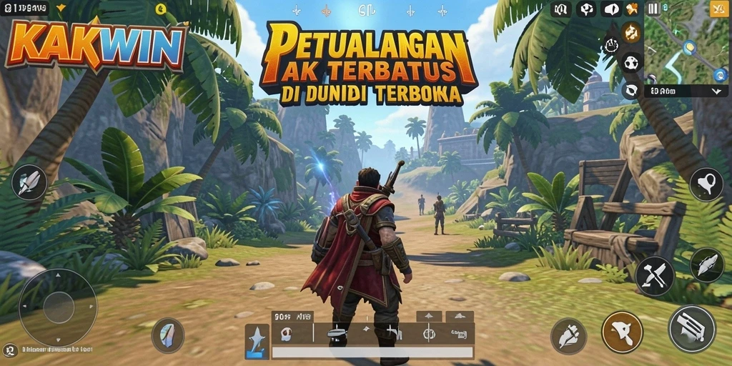 Tampilkan screenshot gameplay KAKWIN dengan aksi menakjubkan di dunia terbuka.