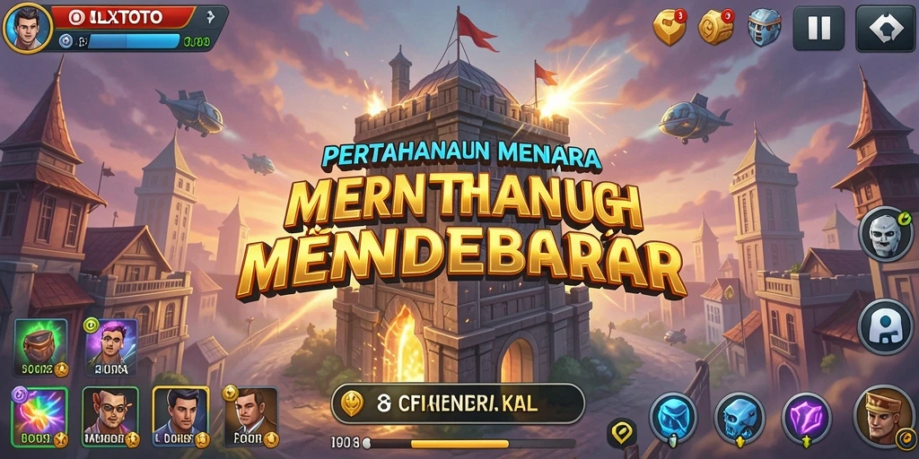 Tampilan gameplay menara pertahanan yang dinamis dan menantang.