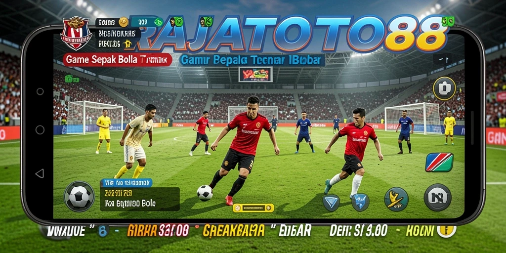 Tangkapan layar gameplay RAJATOTO88 menampilkan aksi dinamis di lapangan sepak bola.