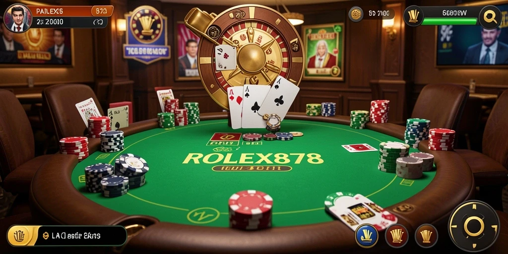 Tangkapan layar gameplay utama ROLEX878 menampilkan aksi poker yang mendebarkan.