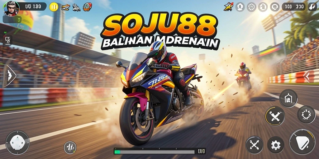 Tampilan gameplay seru di SOJU88 dengan berbagai motor balap.