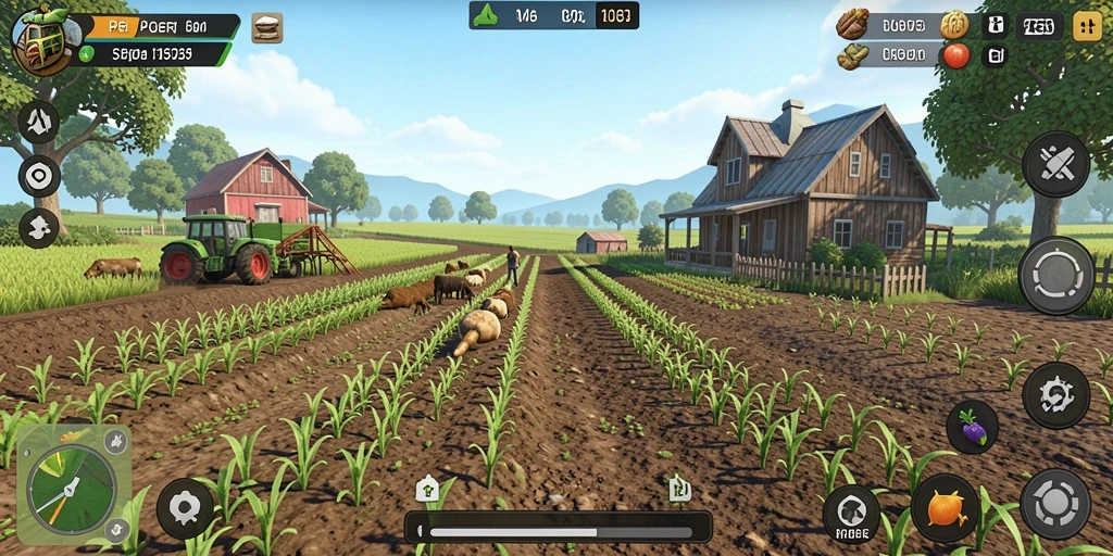 Screenshot gameplay TGER123 menampilkan aktivitas bertani yang menyenangkan.