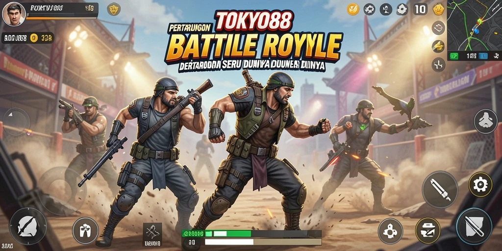Screenshot menunjukkan aksi mendebarkan dalam gameplay Battle Royale TOKYO88.