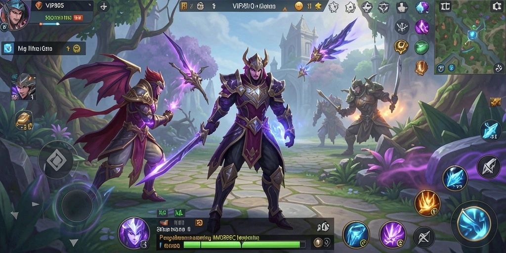 Screenshot menunjukkan pertempuran epik dalam game MMORPG VIP805.
