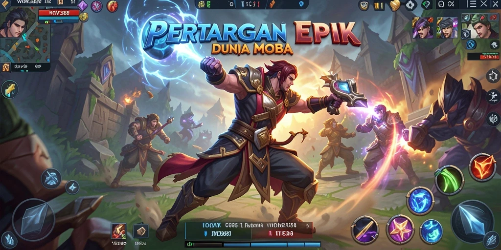Tampilan screenshot WOW388 dengan pertarungan karakter MOBA yang seru.
